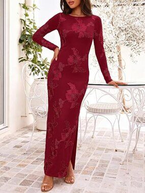 Fall Wedding Guest Dress Long Sleeve Floral Maxi Cocktail Dresses
